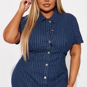 Fashion Nova Navy Blue Striped Midi Dress